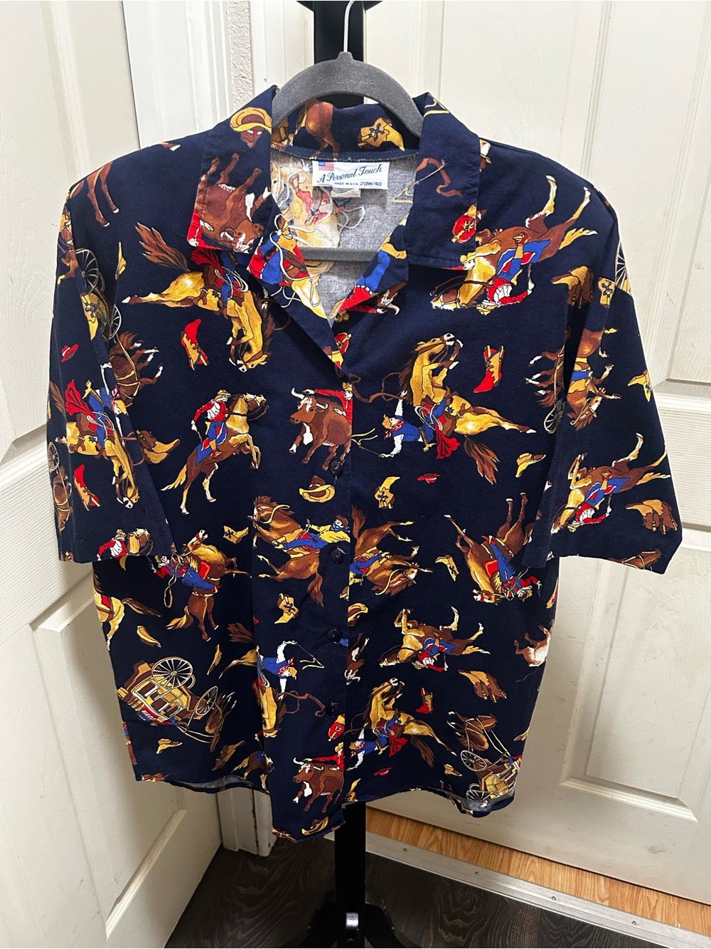 Vintage Western Rodeo Print Short-Sleeve Shirt
